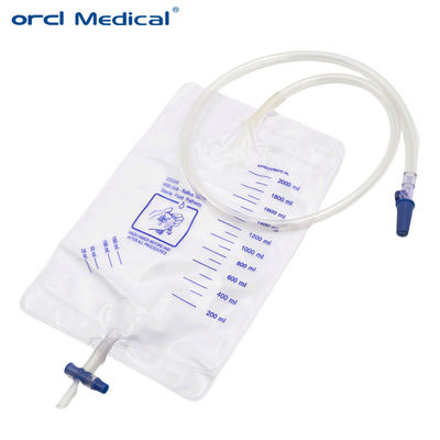 Disposable Medical Surgical 2000ml Urine Drainage Bag With Push / Pull Valve